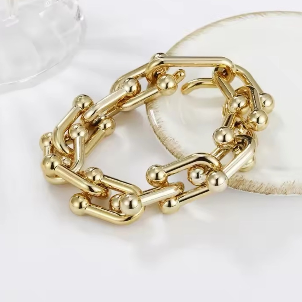 Gold Hip Hop Chunky U Shape Chain Bracelet Oversized Gold Chain Links